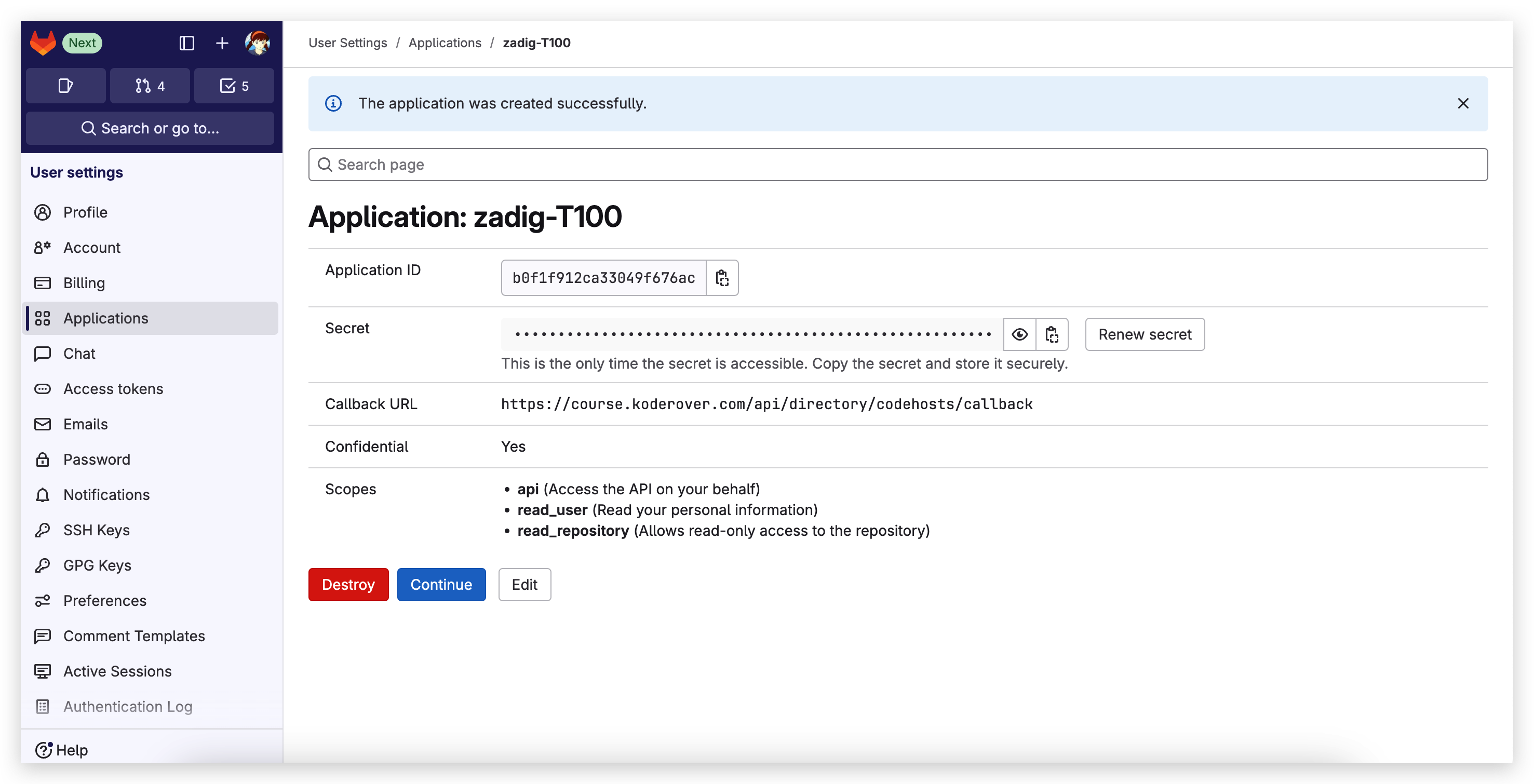 GitLab Auth key